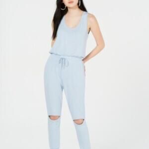 NWT Material Girl Jumpsuit Juniors XL Blue Pockets Elastic Waist Sleeveless